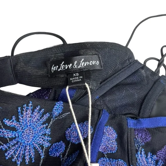 For Love And Lemons NWT Kaylee Embroidered Purple/Black XS Bustier Crop Top
